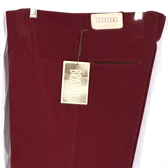 Vintage 70s Braten Velvet Pants 36x32 Burgundy Red NOS Wide Leg Party Retro Glam - Picture 10 of 10
